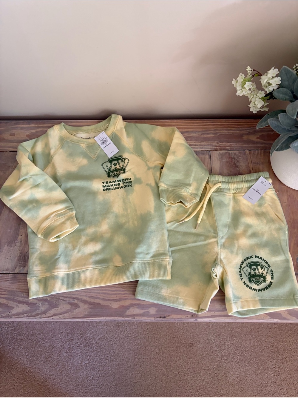 Paw Patrol Yellow and Green Tie-Dye Sweatshirt & Shorts Set 🐾